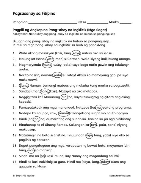 Pdf Pagsasanay Sa Filipino Pang Uri O Pang Abay Joshu