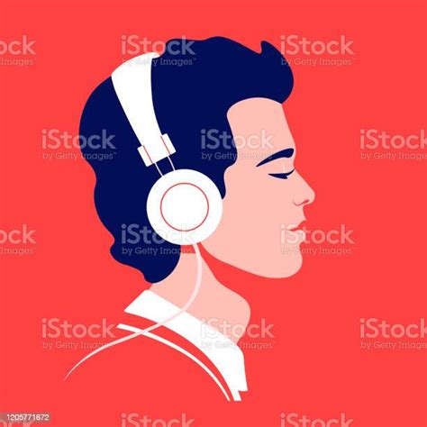 Anak Muda Mendengarkan Musik Di Headphone Terapi Musik Profil Pria