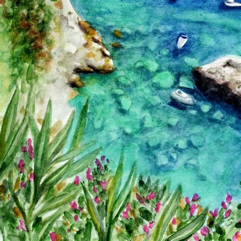 Capri Amalfi Coast Italy Art Print Watercolour Art Italy