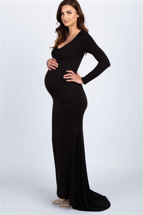 Pinkblush Black Long Sleeve Photoshoot Maternity Gowndress Maternity Gowns Maternity Dresses