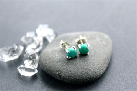 Items Similar To Genuine Turquoise Stud Earrings Tiny Sleeping Beauty