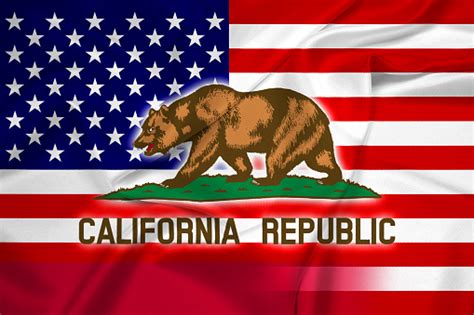 saludar con la mano de los estados unidos y la bandera del estado de california foto de stock y