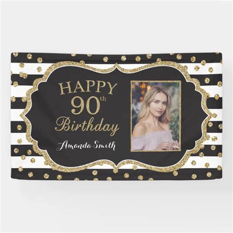 Happy 90th Birthday Banner Gold Glitter Photo Banner Zazzle