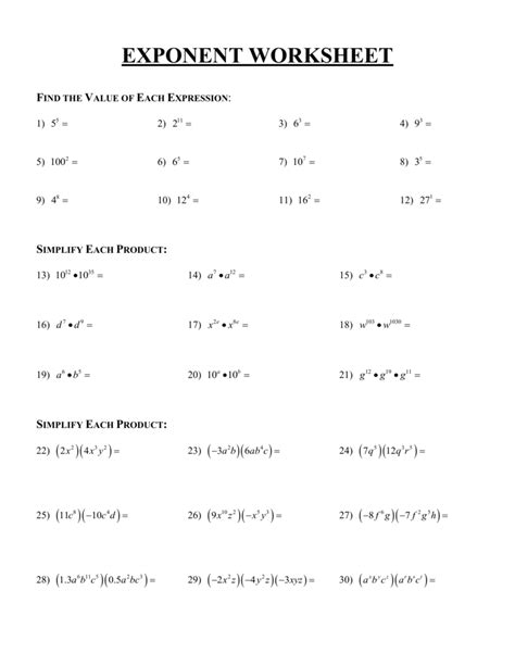 Basic Exponents Worksheet Pdf