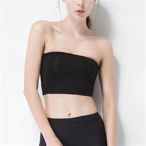 Women Summer Sexy Solid Color Off Shoulder Bandeau Cropped Tube Tops Strapless Bra Ladies Cotton