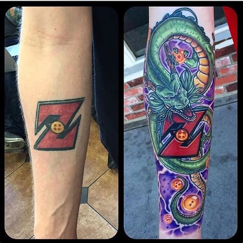 That's why i needed you. Before and after of this Dragon Ball Z tattoo given a major facelift by @marcdurrant! # ...