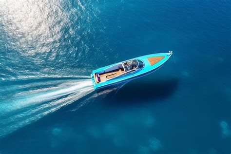 Premium Ai Image Aerial View Of A Luxury Motor Boat Speed Boat On The