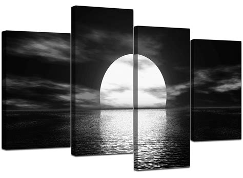 Black And White Canvas Ocean Sunset Canvas Wall Art