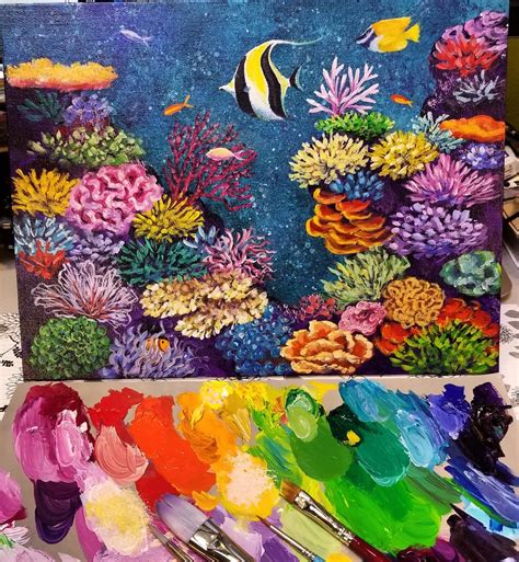 Coral Reef Acrylic Underwater Painting Ocean Coral Reef Free Acrylic