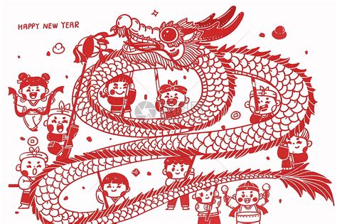 2024新年春节龙年舞龙中国风剪纸插画图片下载 正版图片402513116 摄图网