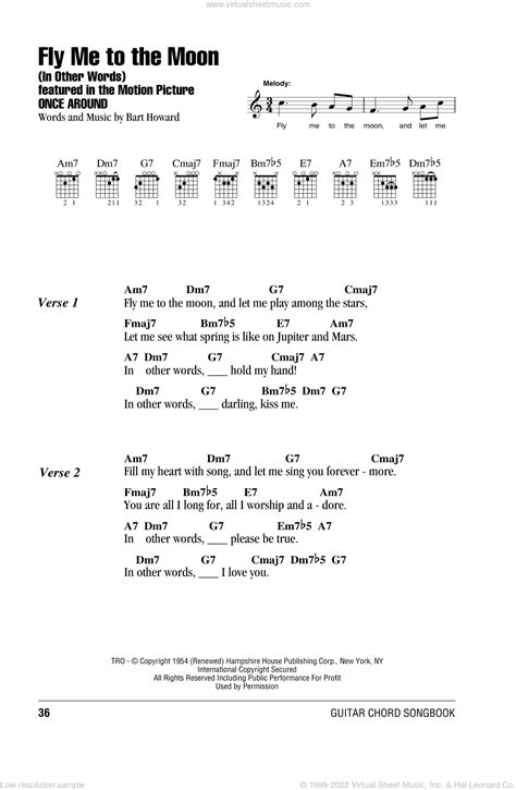 Fly Me To The Moon In Other Words Sheet Music For Guitar Chords