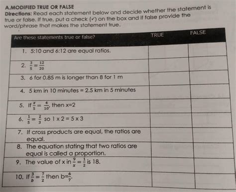 A.MODIFIED TRUE OR FALSE Directions: Read each statement below and