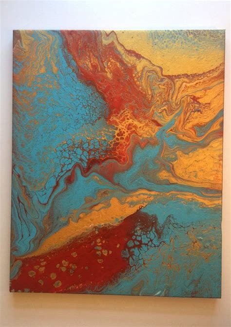 16x20 Abstract Acrylic Pour Painting On Canvas Red