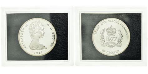 Coin TURKS CAICOS ISLANDS Elizabeth II 25 Crowns 1977 Proof