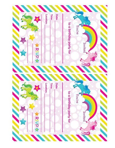 Fill In Birthday Party Invitations Printable Rainbows And Unicorns