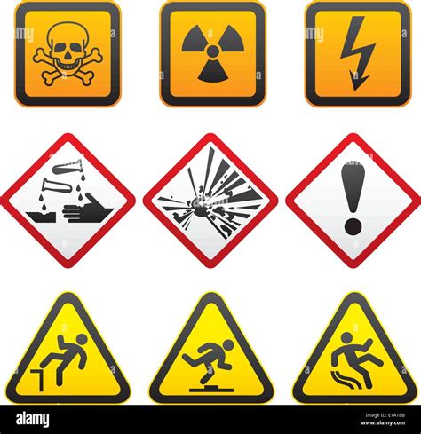 Warning Symbols Hazard Signs First Set Vector Stock Vector Image