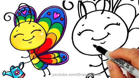 How To Draw A Cartoon Butterfly Cute Step By Step Rainbow