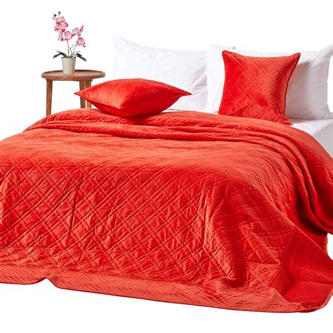 Homescapes Burnt Orange Velvet Geometric Bedspread Throw 250 X 260 Cm