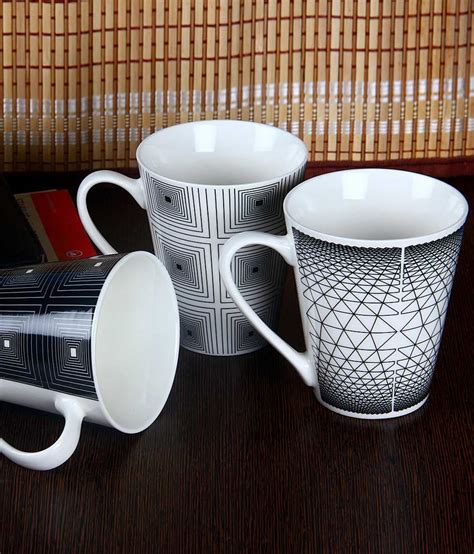 Home product directory black white ceramic coffee mug with spoon. Eon Durable White and Black Bone China Coffee Mugs (6 Pcs ...