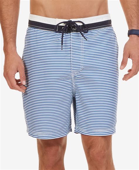 Nautica New Blue Mens Size Small S Striped Drawstring Swimwear Trunks