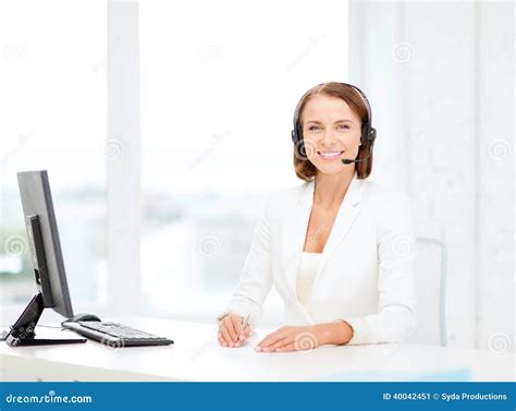 Friendly Female Helpline Operator With Computer Stock Image Image Of Consulting Center 40042451