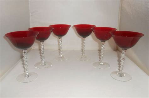 Ruby Red Glassware Twisted Stem Glassware Wine Glasses Etsy Vintage