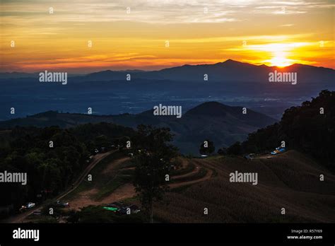Landscape Mountain With Sunset In Nan Thailand Stock Photo Alamy
