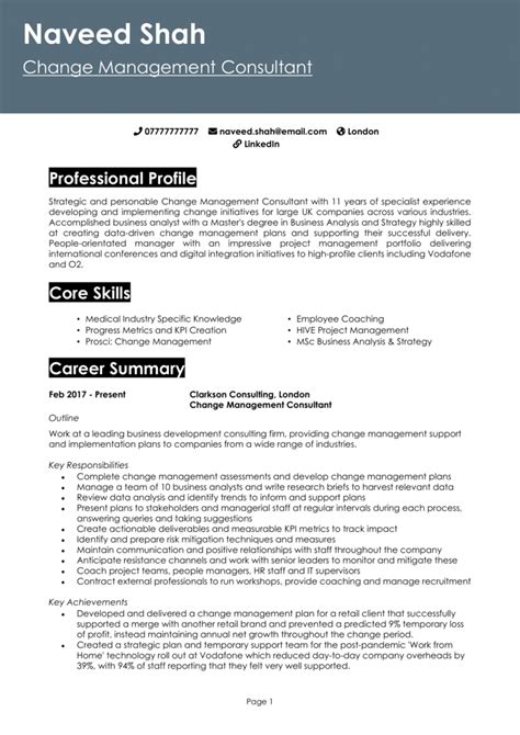 Change Management Consultant Cv Example Guide Land Jobs