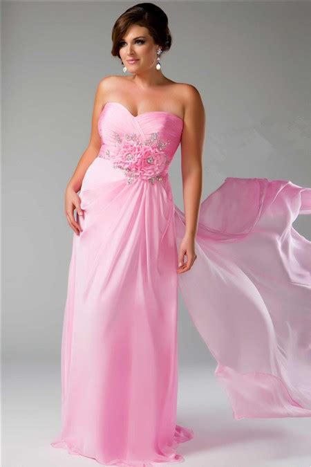 Sheath Sweetheart Long Pink Chiffon Plus Size Party Prom Dress With