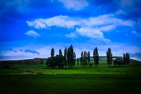 Grass Green Landscapes Nature Countryside Trees Sky Clouds