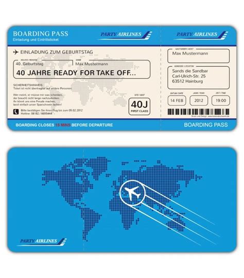 Immer unser bester preis für ihre reise! Einladungskarten Flugticket Geburtstag Ticket Einladung Karte Boarding Pass blau | Einladungen ...