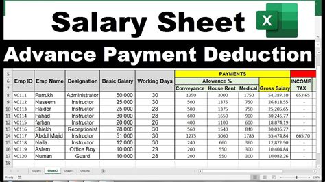 Salary Sheet In Excel With Formula Salary Sheet Sample Youtube