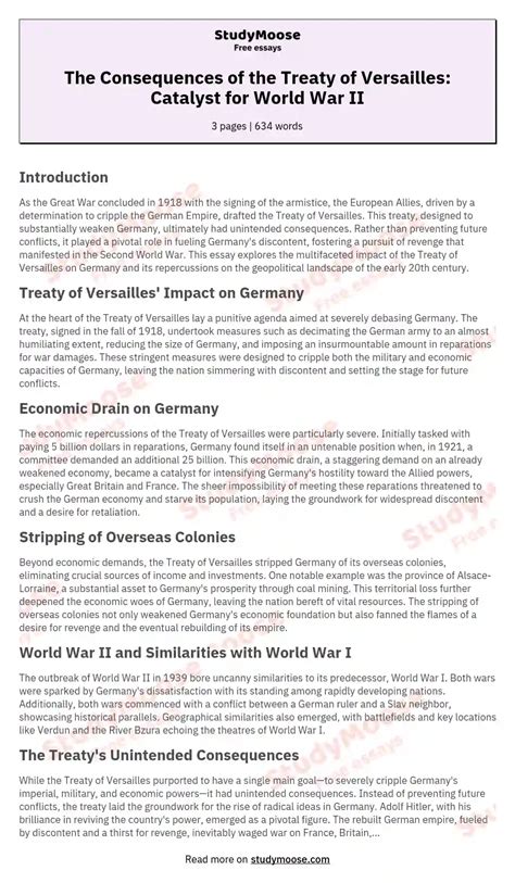 The Consequences Of The Treaty Of Versailles Catalyst For World War Ii