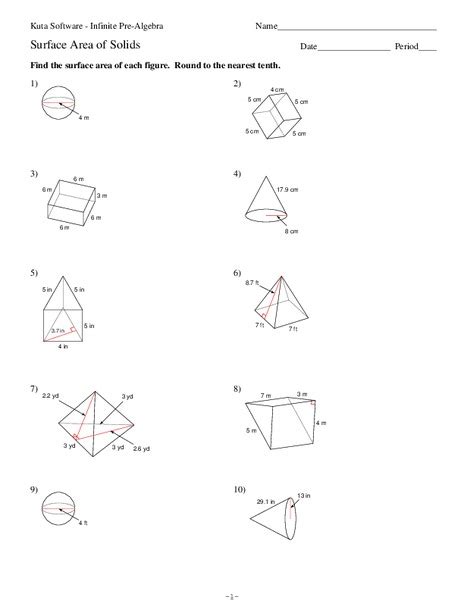 Surface Area Of Solids Worksheet For 10th Grade Lesson Planet