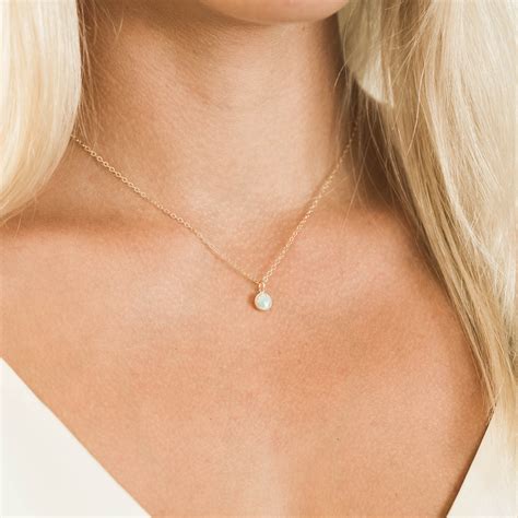 Dainty Gold Filled Opal Necklace Minimal Opal Necklace Etsy