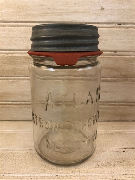 Vintage Atlas Strong Shoulder Mason Jar With Tin Lids And Milk Etsy