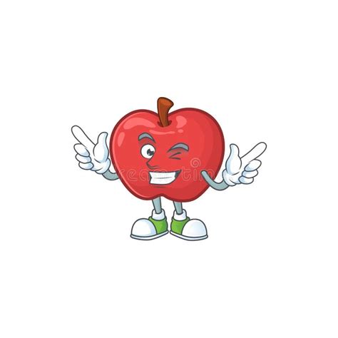 Wink Apple Fruit Character Mascot For Health Dessert Stock Vector