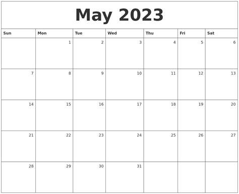 May 2023 Monthly Calendar