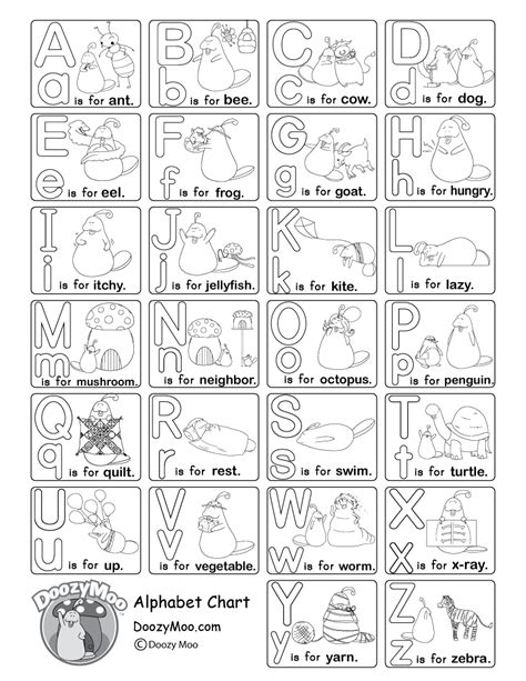 Black And White Alphabet Chart Free Printable Doozy Moo