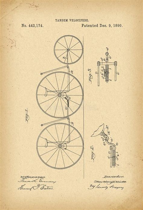 1890 Patent Velocipede Tandem Bicycle Archival History Invention Stock