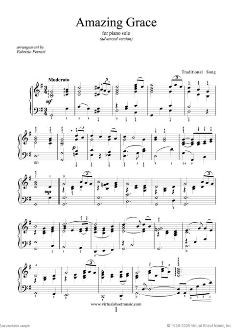 amazing grace advanced version sheet   piano solo