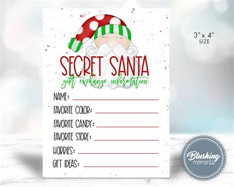 Secret Santa Kit Printable Christmas Activity Gift Wish List Etsy