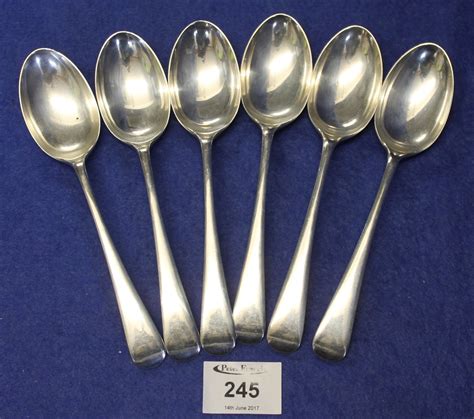 Set Of Six Silver Dessert Spoons Sheffield Hallmarks Walker And Hall