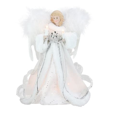 12 Lighted White And Silver Sequin Angel Christmas Tree Topper Clear