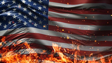Usa America Burning Fire Flag War Conflict Night 3d Illustration Stock