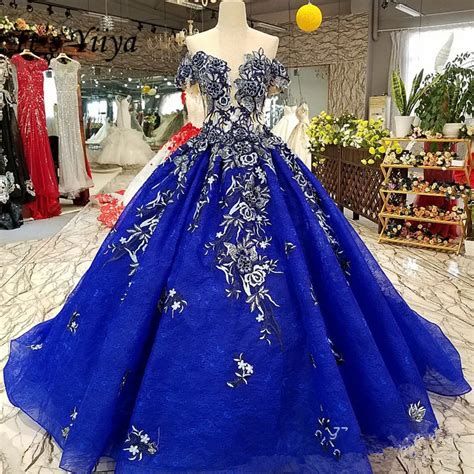 Its Yiiya Fashion Royal Blue Train Bride Gown Luxury Trailing Wedding