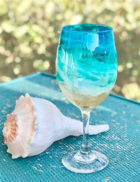 Set Of 4 Beach Glassware Beach Wine Glasses Beach Etsy