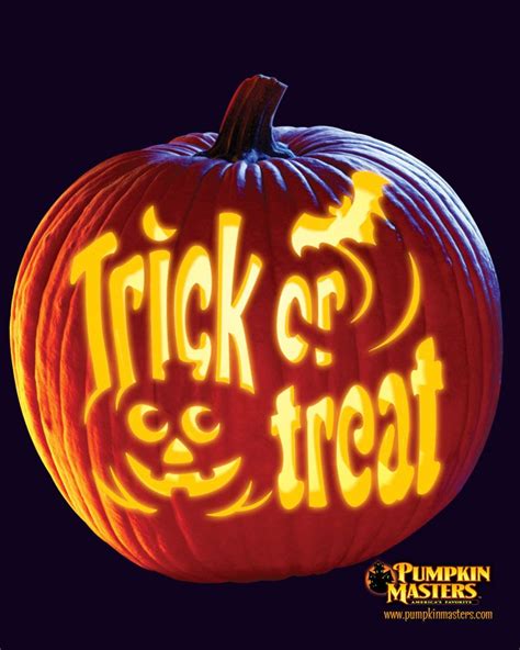 A Pumpkin With The Words Trick Or Treat Carved Into It