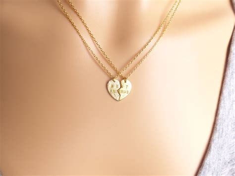 Bff Heart Necklace For 2 Split Heart Best Friend Necklace Etsy Friend Necklaces Dainty Gold