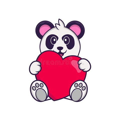Cute Panda Holding A Big Red Heart Animal Cartoon Concept Isolated